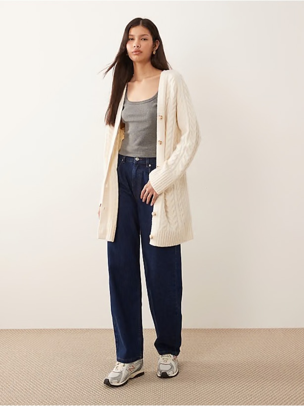 Abercrombie & Fitch cable knit longline cardigan in cream